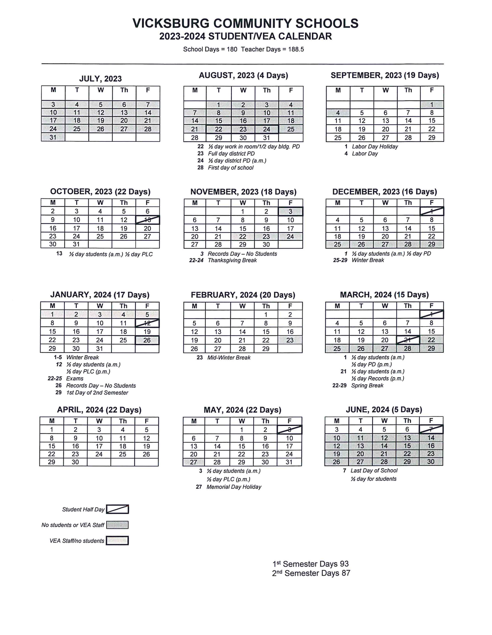 Vicksburg Community Schools Calendar 2024